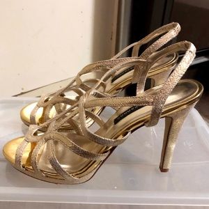 Gold Caparros metallic strappy heeled sandal(W7.5)